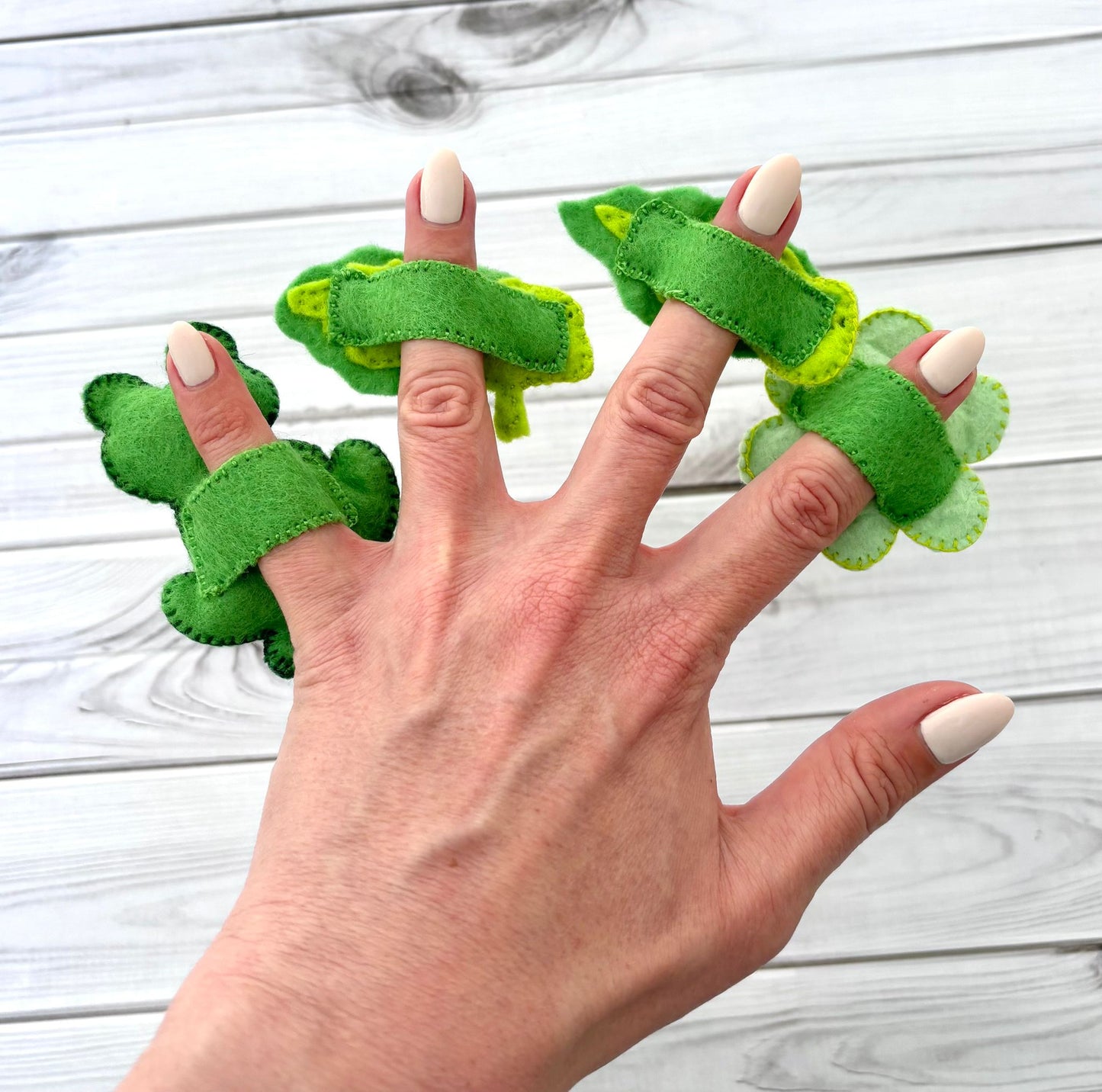 Felt life cycle of a frog (finger puppets)